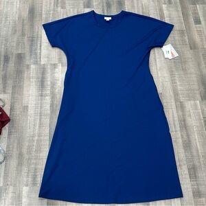LuLaRoe Marly Dress Solid Navy W Pockets NWT size Medium Thick Material